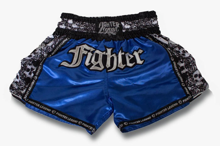 Short de Muay Thai Fighter Calaveras Thai Azul