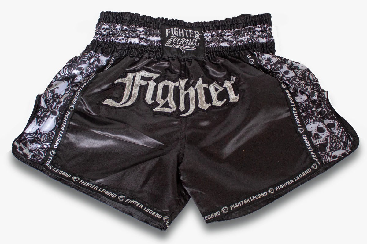 Short de Muay Thai Fighter Calaveras Thai Negro